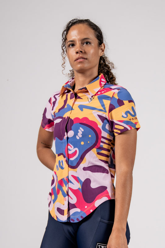 Touring Tech Button Cycling Shirt (Maestro Multi) - Women's