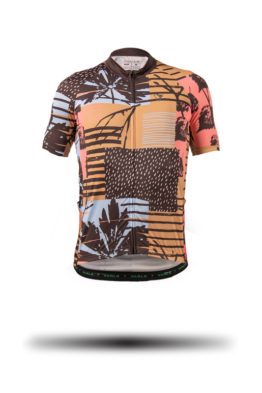 Product shot of the 2025 Varlo gravel cycling jersey in arcadia brown.